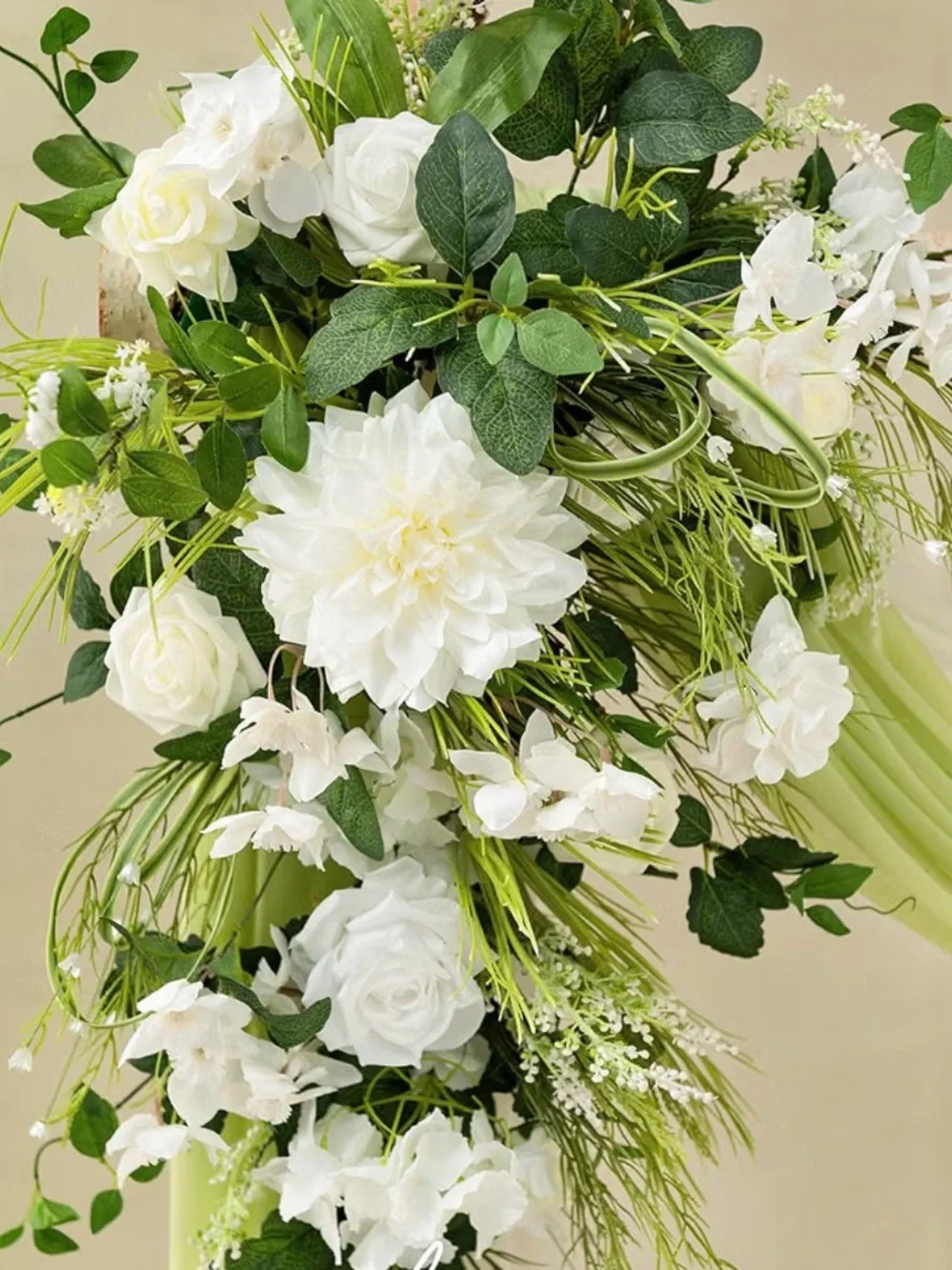 Ling's moment Spring Wedding Arch Flowers Kit White Lily & Olive with Drapes